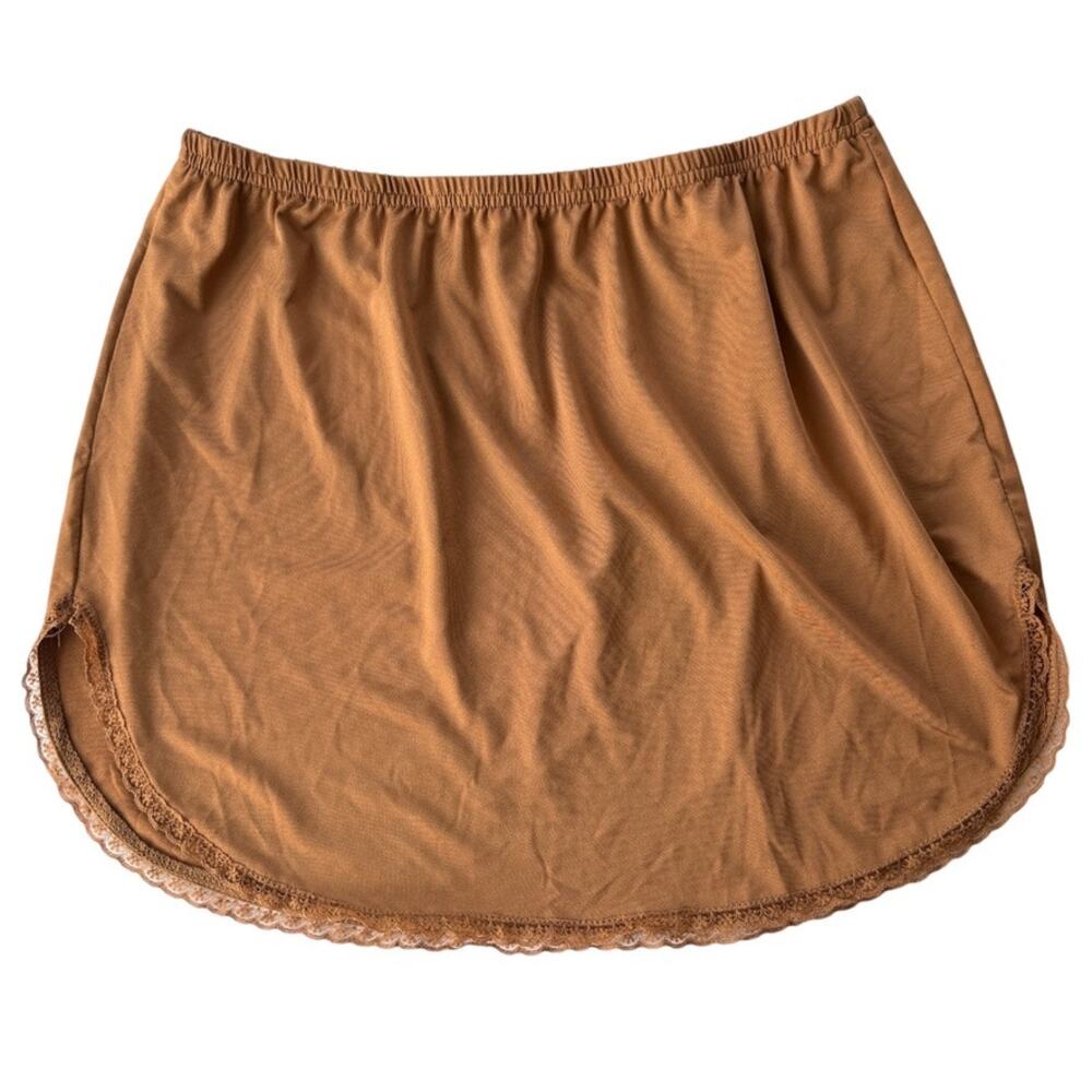 Mancyfit Caramel Brown 15 Inch Satin Feel Half Slip With Lace Trim Size Medium